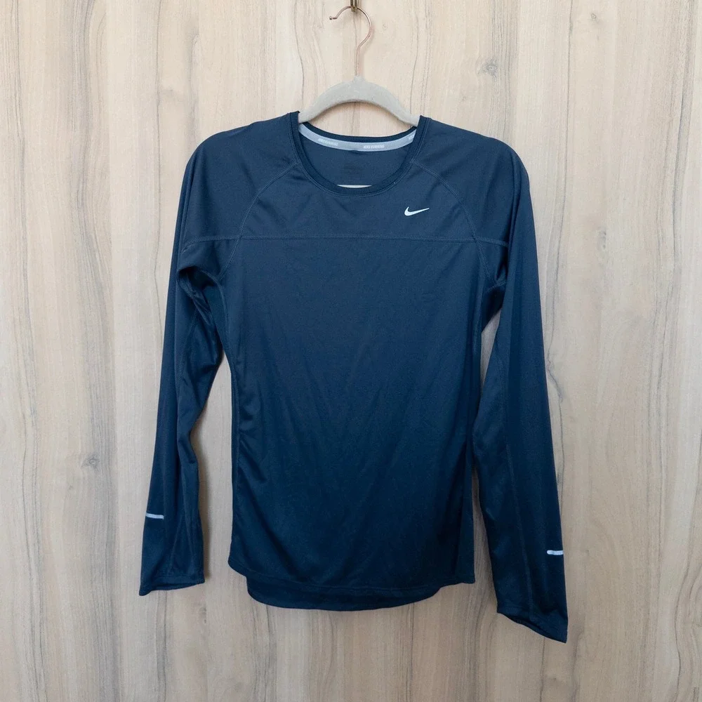 Nike Womens Running Long Sleeve Top M Navy Reflective Performance Sport Athletic